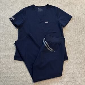 FIGS Technical Collection Scrub Set Women’s L/PL Navy Embroidered AYA Healthcare